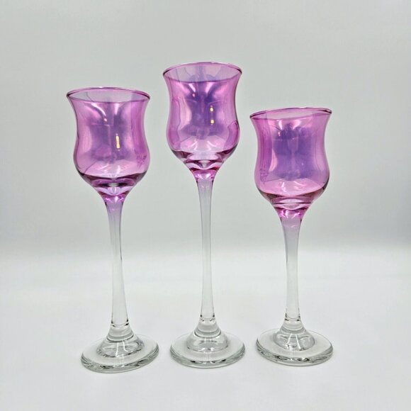 Purple Royal Lustre Trio Vintage PartyLite Candle Holder Glass Set Of 3 Read - Picture 2 of 8